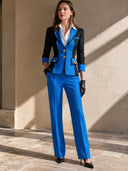 Women's Retro Casual Color-Block Single-Breasted Blazer ZMZ1504I7ZJY