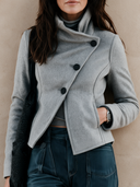 Women's Retro Casual Solid Color Stand Collar Button Short Jacket ZMZ1538I7ZJY