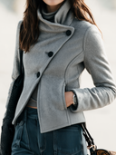 Women's Retro Casual Solid Color Stand Collar Button Short Jacket ZMZ1538I7ZJY