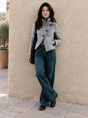 Women's Retro Casual Solid Color Stand Collar Button Short Jacket ZMZ1538I7ZJY
