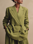 Women Oversized Double Breasted Blazer,Textured Linen Blend, Elegant Formal Outfit ZMZ1556I1YZH