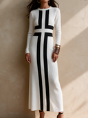 Women's Vintage-Style Casual Cotton-Blend Knit Loose-Fit Crew-Neck Long-Sleeve Maxi Dress ZMZ1586I7ZJY