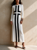 Women's Vintage-Style Casual Cotton-Blend Knit Loose-Fit Crew-Neck Long-Sleeve Maxi Dress ZMZ1586I7ZJY