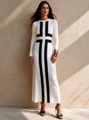 Women's Vintage-Style Casual Cotton-Blend Knit Loose-Fit Crew-Neck Long-Sleeve Maxi Dress ZMZ1586I7ZJY