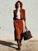 Women's Stylish Caramel-colored Faux Suede Cropped Jacket And Skirt Two-Piece Set ZMZ1516I5SWL