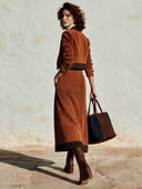 Women's Stylish Caramel-colored Faux Suede Cropped Jacket And Skirt Two-Piece Set ZMZ1516I5SWL
