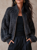 Women's Vintage-Style Casual Loose-Fit Cotton-Blend Knit Zip-Up Cardigan ZMZ1502I7ZJY