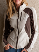 Women's Retro Casual Ribbed-Panel Stand-Collar Zip-Up Sweatshirt Jacket ZMZ1512I9ZJY