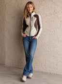 Women's Retro Casual Ribbed-Panel Stand-Collar Zip-Up Sweatshirt Jacket ZMZ1512I9ZJY
