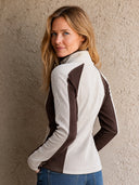 Women's Retro Casual Ribbed-Panel Stand-Collar Zip-Up Sweatshirt Jacket ZMZ1512I9ZJY