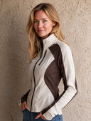 Women's Retro Casual Ribbed-Panel Stand-Collar Zip-Up Sweatshirt Jacket ZMZ1512I9ZJY