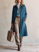 Women's Classic Blue Faux Suede Button-Front Knee-Length Coat ZMZ1567I4SWL