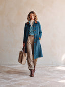 Women's Classic Blue Faux Suede Button-Front Knee-Length Coat ZMZ1567I4SWL