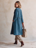 Women's Classic Blue Faux Suede Button-Front Knee-Length Coat ZMZ1567I4SWL