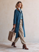 Women's Classic Blue Faux Suede Button-Front Knee-Length Coat ZMZ1567I4SWL