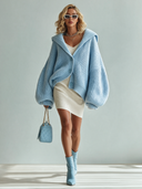 Women's Fashionable Light Blue Knitted Button-Front Hooded Cardigan ZMZ1516I9SWL