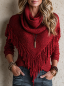 Women's Vintage Casual Cotton-Yarn Knit Tassel Pullover Sweater ZMZ1510I6ZJY