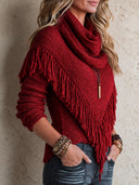 Women's Vintage Casual Cotton-Yarn Knit Tassel Pullover Sweater ZMZ1510I6ZJY