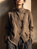 Women's Oversized Pleated Button-Up Jacket With Balloon Sleeves ZMZ1533I8YZH