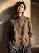 Women's Oversized Pleated Button-Up Jacket With Balloon Sleeves ZMZ1533I8YZH