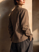 Women's Oversized Pleated Button-Up Jacket With Balloon Sleeves ZMZ1533I8YZH