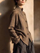 Women's Oversized Pleated Button-Up Jacket With Balloon Sleeves ZMZ1533I8YZH