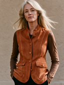 Women's Vintage Casual Solid-Color Faux Suede Stand-Collar Single-Breasted Vest ZMZ1558I8ZJY