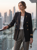 Women's Double-Breasted Military Style Blazer With Gold Buttons ZMZ1482I5YZH