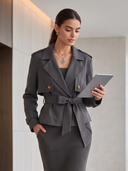 Women's Cropped Double-Breasted Trench Coat With Belt ZMZ1454I8YZH