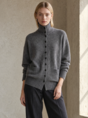 Women's Grey Turtleneck Button-Up Knit Cardigan ZMZ1449I3YZH