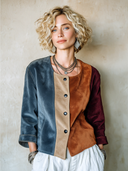 Women's Fashion Color-Block Snap-Button Faux Suede Jacket ZMZ1502I6SWL