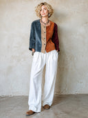 Women's Fashion Color-Block Snap-Button Faux Suede Jacket ZMZ1502I6SWL