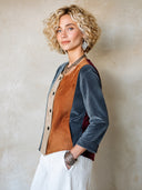 Women's Fashion Color-Block Snap-Button Faux Suede Jacket ZMZ1502I6SWL