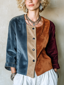 Women's Fashion Color-Block Snap-Button Faux Suede Jacket ZMZ1502I6SWL