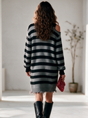 Women's Classic Casual Crew-Neck Horizontal-Stripe Long-Sleeve Loose-Fit Knit Mini Dress ZMZ1530I1ZYY