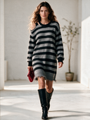 Women's Classic Casual Crew-Neck Horizontal-Stripe Long-Sleeve Loose-Fit Knit Mini Dress ZMZ1530I1ZYY