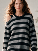 Women's Classic Casual Crew-Neck Horizontal-Stripe Long-Sleeve Loose-Fit Knit Mini Dress ZMZ1530I1ZYY