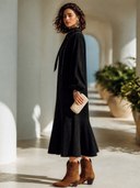 Women's American Retro Faux Suede V-Neck Studded Long-Sleeve Fishtail Maxi Dress ZMZ1503I9ZYY