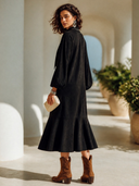 Women's American Retro Faux Suede V-Neck Studded Long-Sleeve Fishtail Maxi Dress ZMZ1503I9ZYY