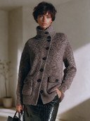 Women's Vintage-Style Elegant Casual Knit Cardigan With Stand Collar And Asymmetric Front Closure ZMZ1504I5ZYY