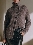 Women's Vintage-Style Elegant Casual Knit Cardigan With Stand Collar And Asymmetric Front Closure ZMZ1504I5ZYY