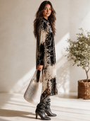 Women's American Retro Casual Printed Velvet Long-Sleeve Single-Breasted Maxi Dress ZMZ1591I4ZYY