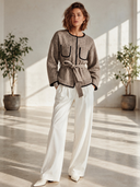 Women's American Retro Casual Herringbone Crew-Neck Jacket ZMZ1533I3ZYY