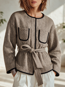 Women's American Retro Casual Herringbone Crew-Neck Jacket ZMZ1533I3ZYY