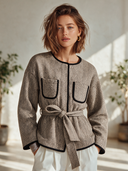 Women's American Retro Casual Herringbone Crew-Neck Jacket ZMZ1533I3ZYY