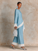 Women's Resort Style Cotton Linen Patchwork Lace Long-Sleeved Trousers Two-Piece Set ZMZ1588I3XT
