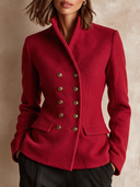 Women's Military-Style Double-Breasted Faux Wool Blend Jacket ZMZ1539I2XT