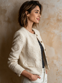 Women's Urban Solid-Color Tweed Crew-Neck Single-Breasted Jacket ZMZ1426I3XT
