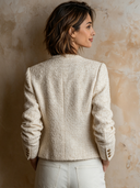 Women's Urban Solid-Color Tweed Crew-Neck Single-Breasted Jacket ZMZ1426I3XT