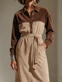 Women's American Retro Casual Corduroy And Faux Suede Patchwork Midi Dress ZMZ1581I7ZYY